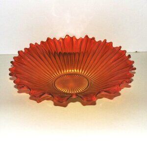 Large Fluted Flared Orange Glass Bowl Home Decor Room Accent Autumn